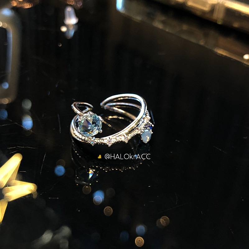 South Korea East Gate Garden Glacier Blue Crystal Clear Point Diamond Bow Wrap Ring Women's Ring