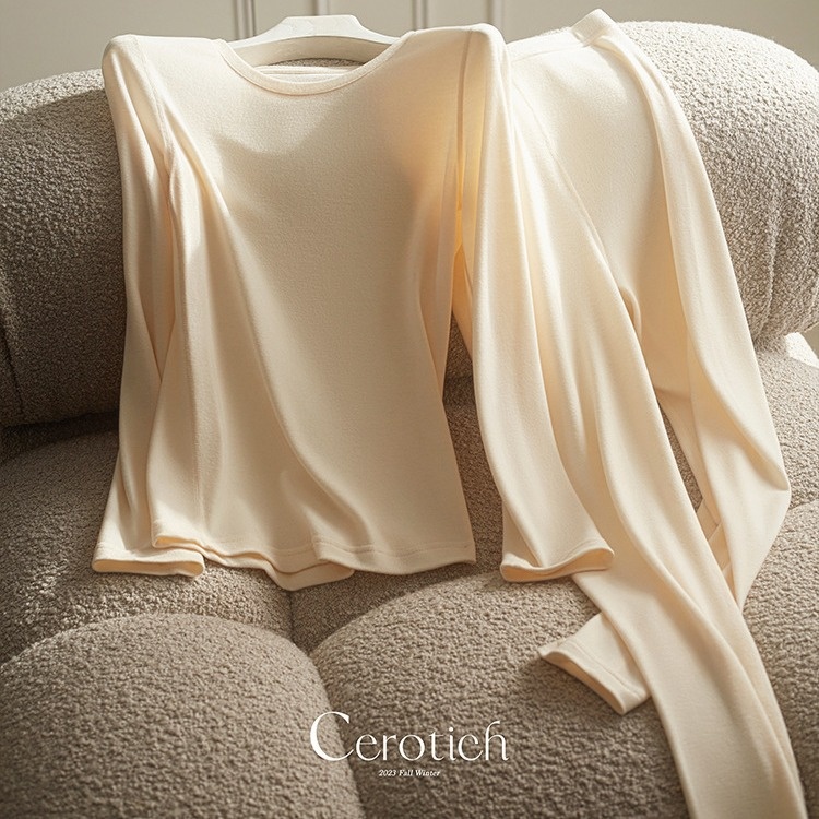 Cerotich Yifeisde Velvet Thermal Underwear Women's Autumn And Winter Round Neck Bottom Autumn Clothes Autumn Pants Inner Wear Suit