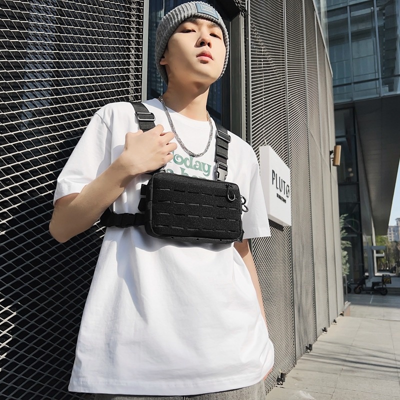 Hong Kong Style Motorcycle Vest Chest Bagy Cool Men And Women's Fashion Daily Commuting Single Shoulder Double Shoulder Vest Backpack