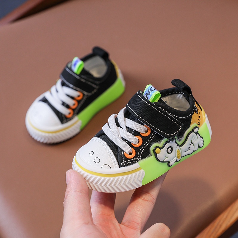 Children's Shoes Autumn Baby Toddler Shoes Soft Sole Children's Canvas Shoes Cartoon Anti-kick Cow Tendon Bottom Children's Cloth Shoes Autumn