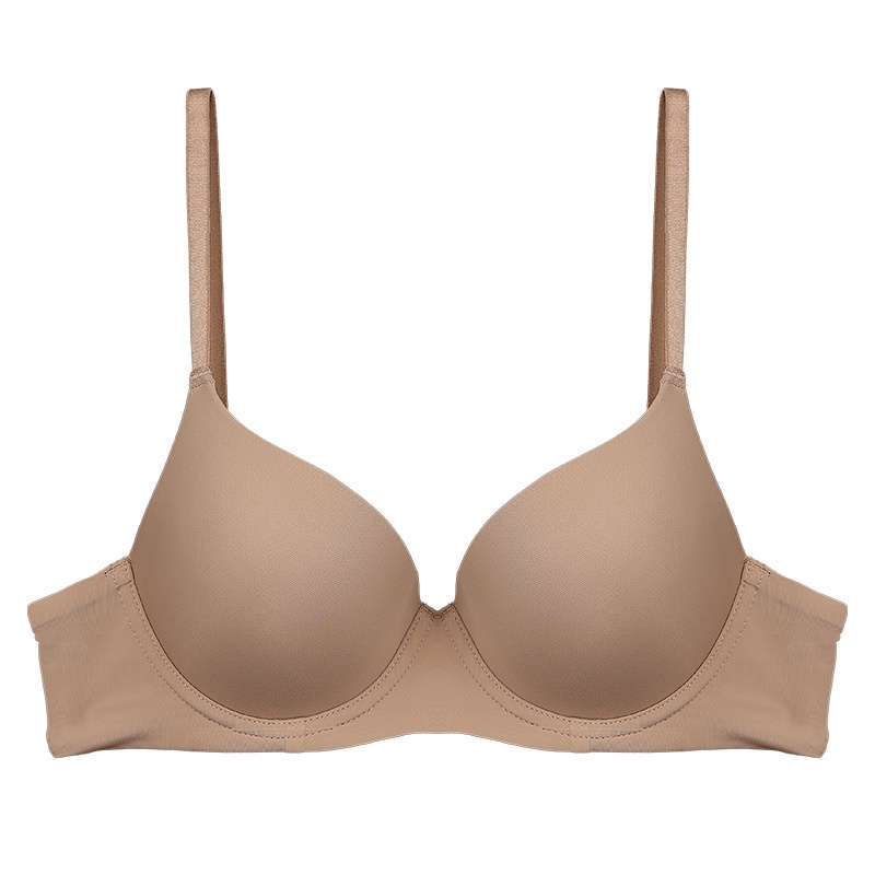 日本无痕一片式光面薄款聚拢软钢圈防下垂内衣女大胸显小文胸罩夏