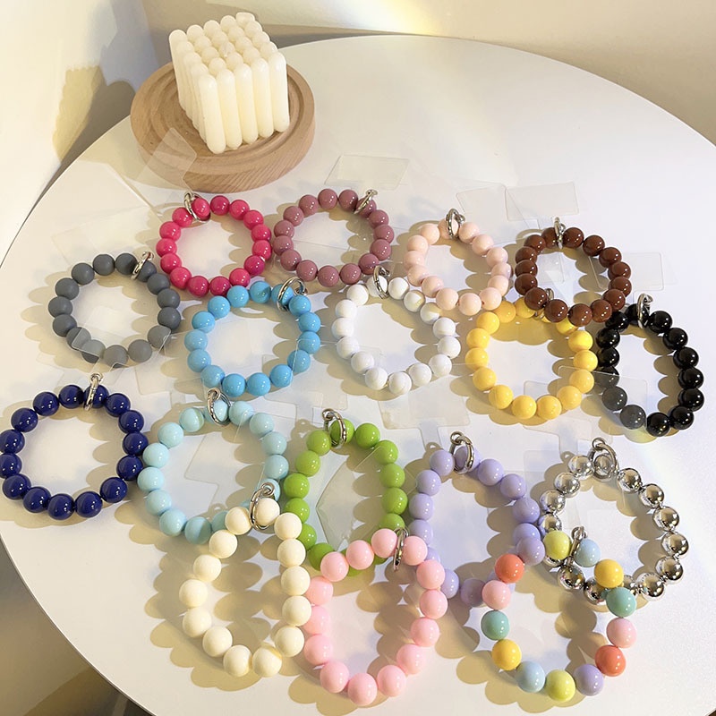 Internet Celebrity Solid Color Beaded Wrist Chain Lanyard Universal Mobile Phone Case Camera Keychain Diy Handmade Chain