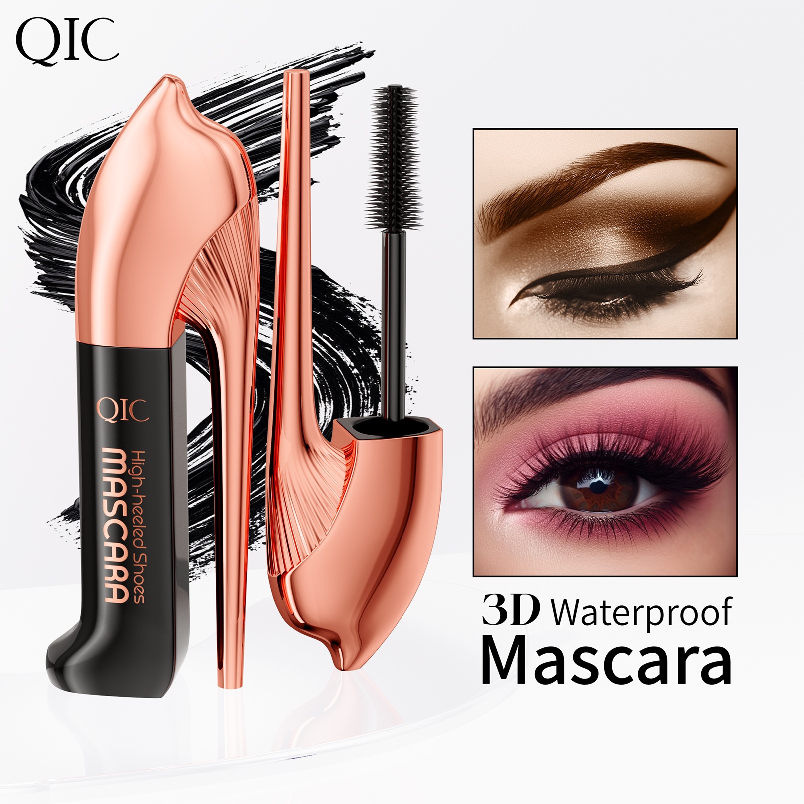 QIC High-heeled Shoes Mascara 3D Waterproof Non-blooming Thick Curly Natural Long Makeup