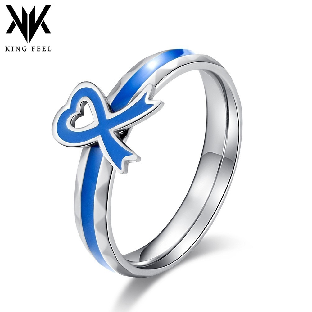 Caring For Autistic Children Blue Ribbon Titanium Steel Ring Autism Care Day Blue Action Ring
