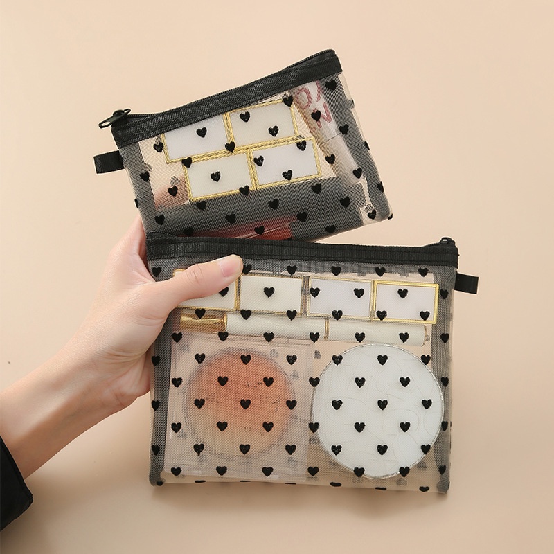 Mini Love Mesh Cosmetic Bag Portable Flocking Bag Medium Bag Multifunctional Transparent Lipstick Bag