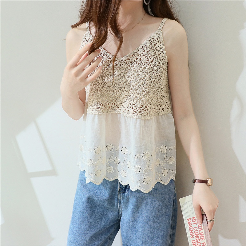 Western-style Sweet Fairy Camisole Women Summer Korean Style Crochet Hollow Slim Holiday Style Top