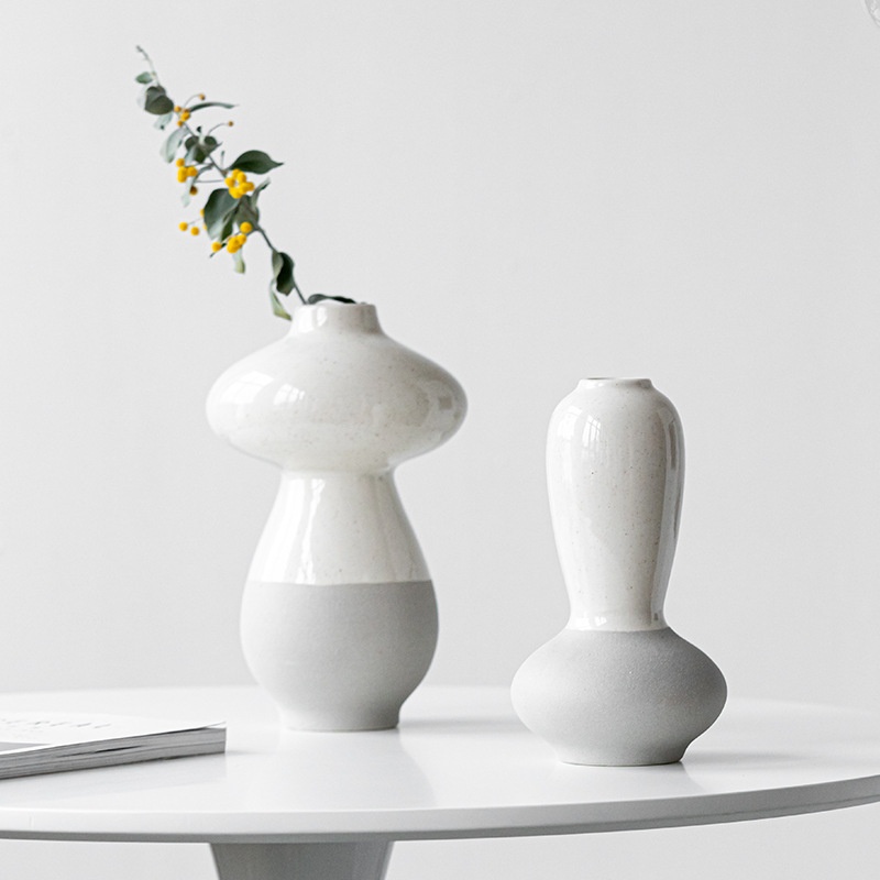 Nordic Style Special-shaped Two-color Ceramic Vase High-grade Indoor Hydroponic Flower Arrangement Ornaments Gifts