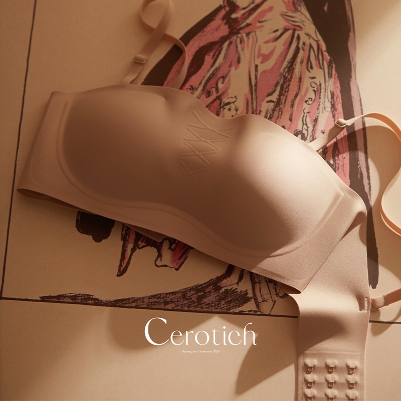 Cerotich Strapless Gathered Bra For Women Without Steel Ring,Detachable Shoulder Straps,Seamless Breast-collecting Bra