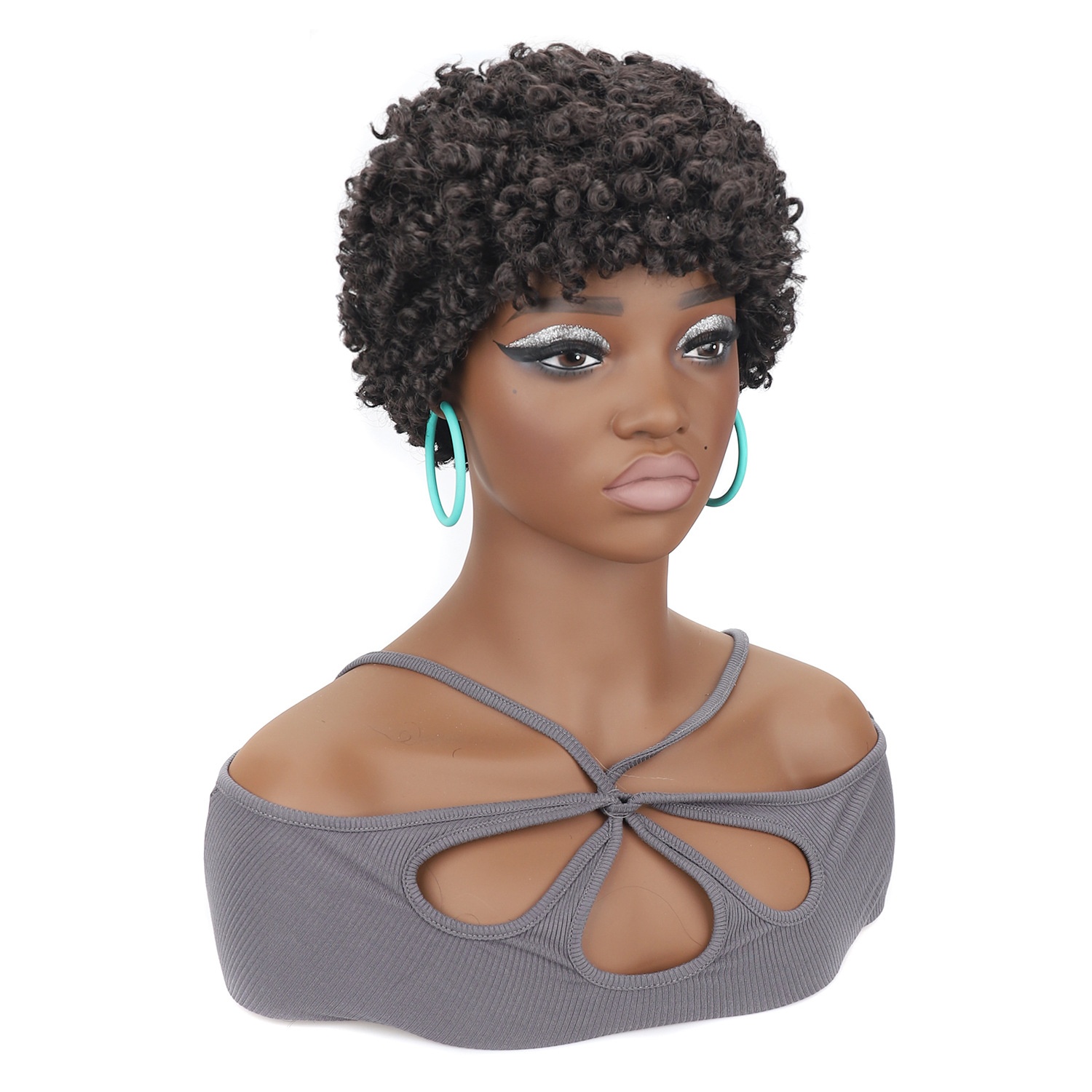 European And American Foreign Trade Wig Explosive Small Roll Wig Headgear African Women's Short Hair Multicolor Wig Headgear