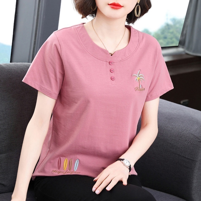 Mom's Short-sleeved T-shirt Women's Summer Age-reducing Cotton Clothes Half-sleeved Shirt Middle-aged And Elderly Loose Top