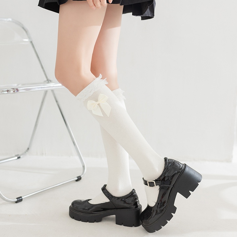 White Lace Lolita Lower Leg Socks Jk Socks Women's Long Tube Lace Japanese Style Mid-Leg Socks Not Supported