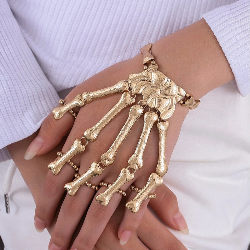 Exaggerated Metal Skeleton Skull Bracelet Ghost Claw Finger Bracelet Pearl Style