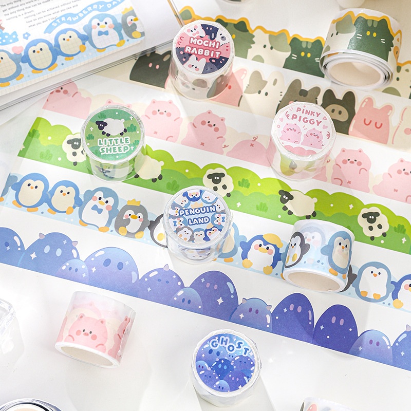 Paper Traces Special-shaped Tape Pet Diary Series Cartoon Cute Rabbit Cat Pattern Handbook Material Decorative Stickers
