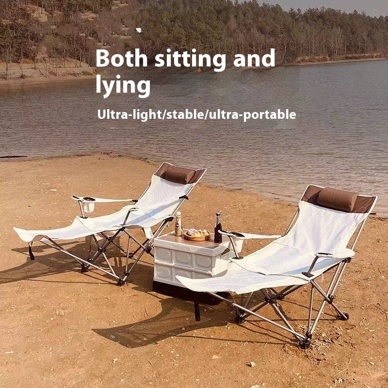 Outdoor Folding Deck Chair Portable Ultra-light Fishing Chair Beach Camping Director Chair Backrest Small Stool Lunch Break Bed