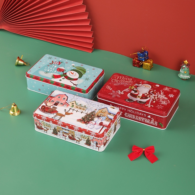 Christmas Rectangular Santa Claus Candy Box Tinplate Biscuit Chocolate Gift Packaging Tin Box Storage