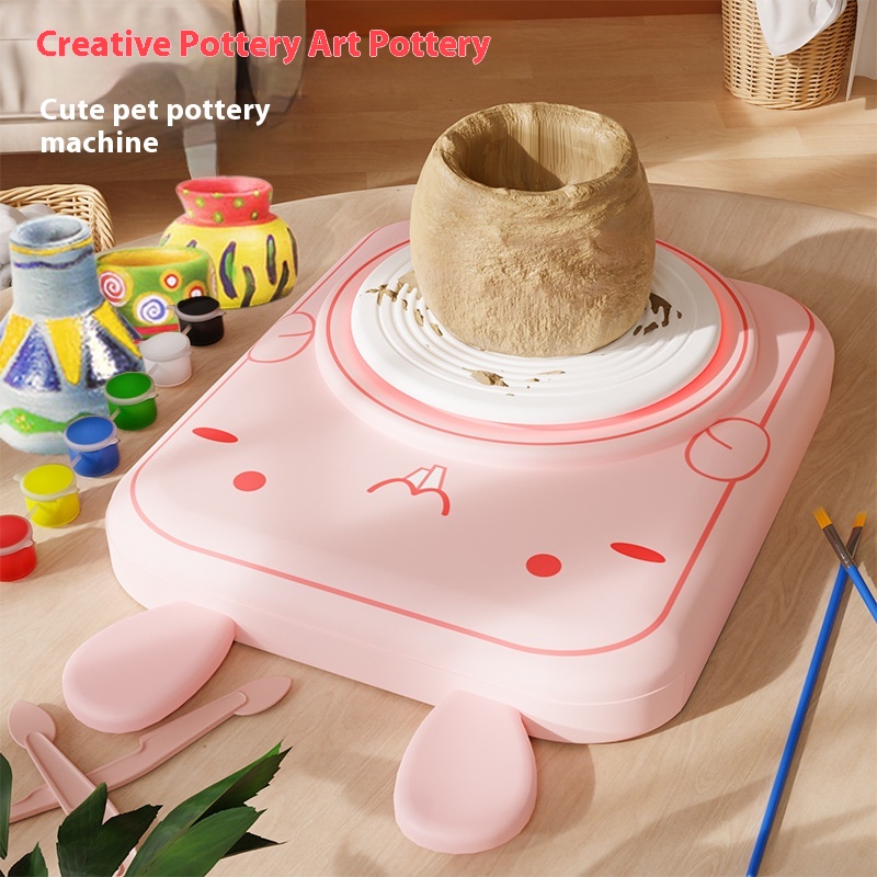 Cute Pet Pottery Machine Children's Handmade Electric Clay Machine Free Baking Educational Fun Clay Sculpture Diy Pottery Throwing Machine
