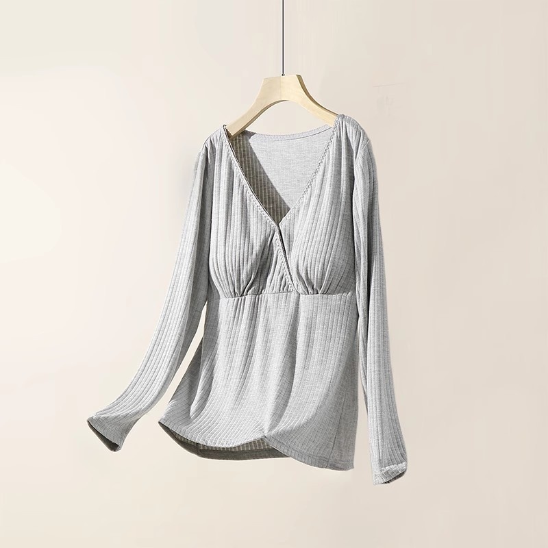 Modal Pit Strip Cross-laced Nursing Loose Confinement Clothing Maternity Clothing Long-sleeved Large Size Home Clothing Pajamas