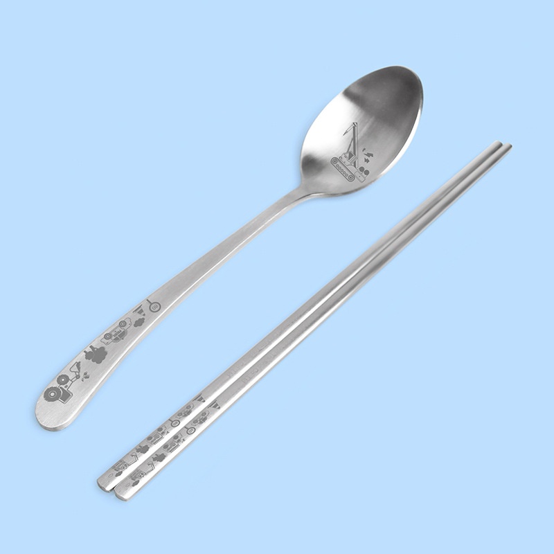 Lian Lock Cartoon Pattern Tableware304 Stainless Steel Spoon Chopsticks Fork2-piece Set Portable Tableware