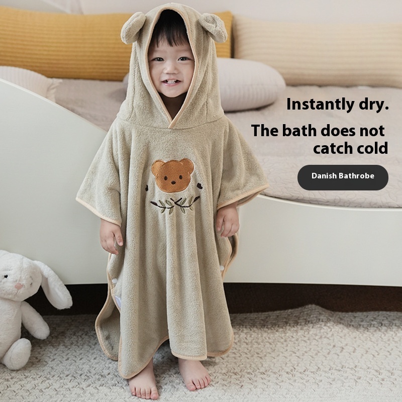 Coral Fleece Children's Bathrobe Cartoon Cloak Wearable Bath Towel Hooded Baby Bath Cloak Beach Towel With Hood