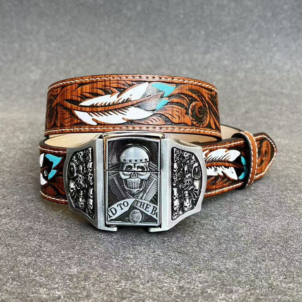 Men's Kerosene Lighter Buckle Embossed Belt Student Hip-Hop Youth Pants Belt Alloy Belt Buckle