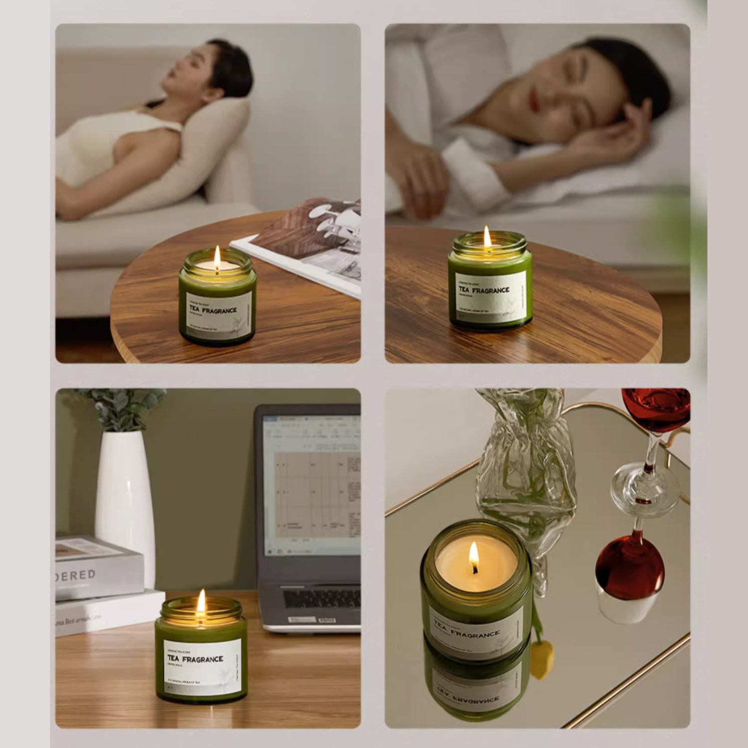 Dark Green Bottle Aromatherapy Candle Bedroom Romantic Fragrance Niche Home Essential Oil Incense Soy Wax Smokeless - 4