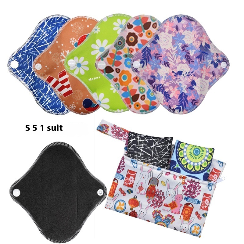 Foreign Trade Small Washable5+1 Pad Bamboo Charcoal Fiber Sanitary Napkin Pregnant Women Reusable Sanitary Napkin
