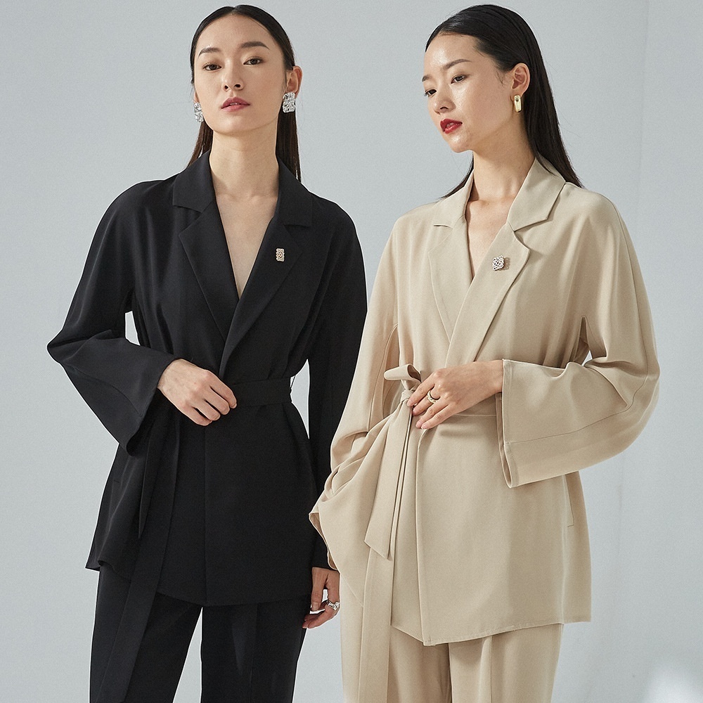 [Shengdu]Spring And Summer Temperament Acetate Drape Lace-up Niche Suit Top Cardigan Sunscreen