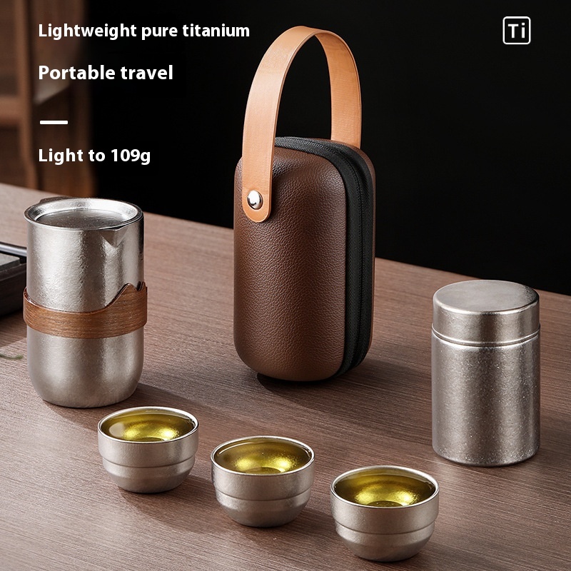 Pure Titanium Outdoor Travel Tea Set,Includes Eagle Beak Kettle,Quick Cup,Tea-Water Separation Cup,Gongfu Tea Utensils