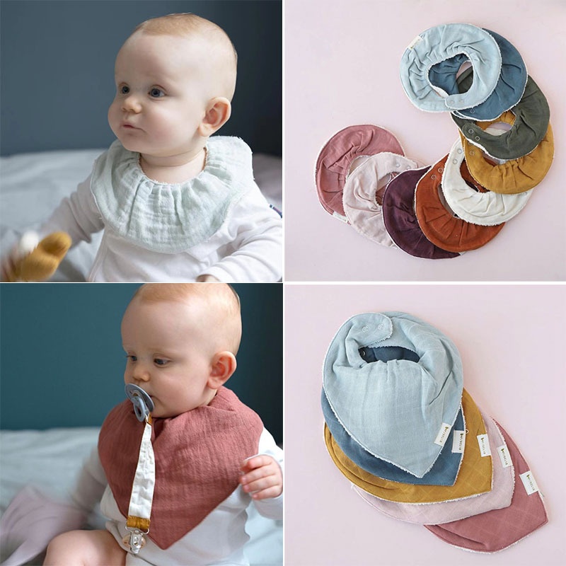 Children's Cotton Yarn Bibs Baby Bamboo Cotton Gauze Rice Pocket Bibs Bibs Infant Triangular Scarf