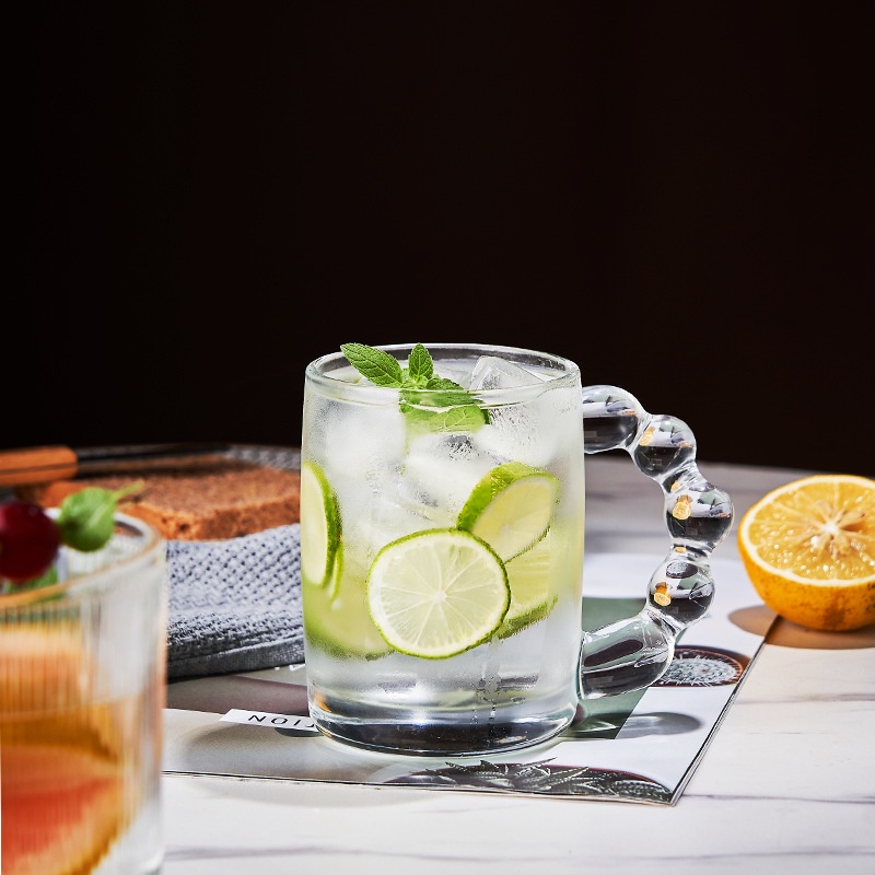 Nordic Niche Bead Glass Water Cup With Handle Milk Beverage Coffee Cup Fruit Tea Cup High Value Candied Haws Cup