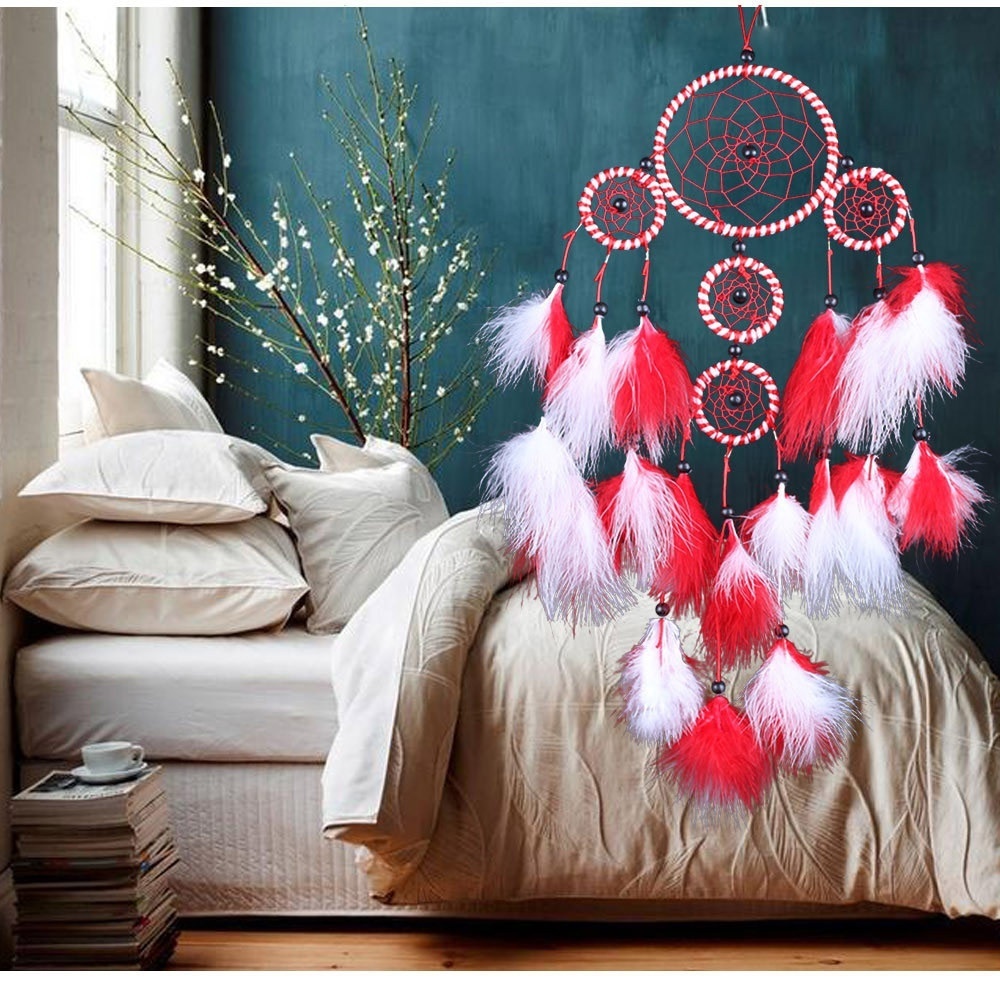 Decorative Five Rings Dream Catcher Indian Feather Home Decoration Creative Home Dream Catcher Girl Heart Ornaments