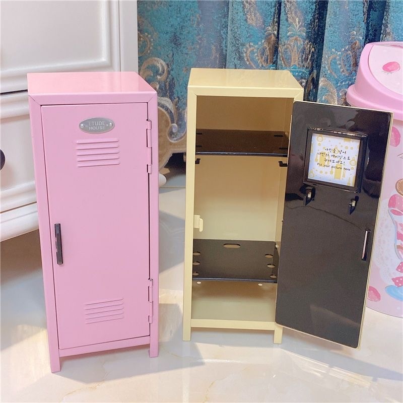 Metal Desktop Cosmetic Storage Box Ellie Cabin Multicolor Storage Cabinet Girls' Storage Iron With Lock