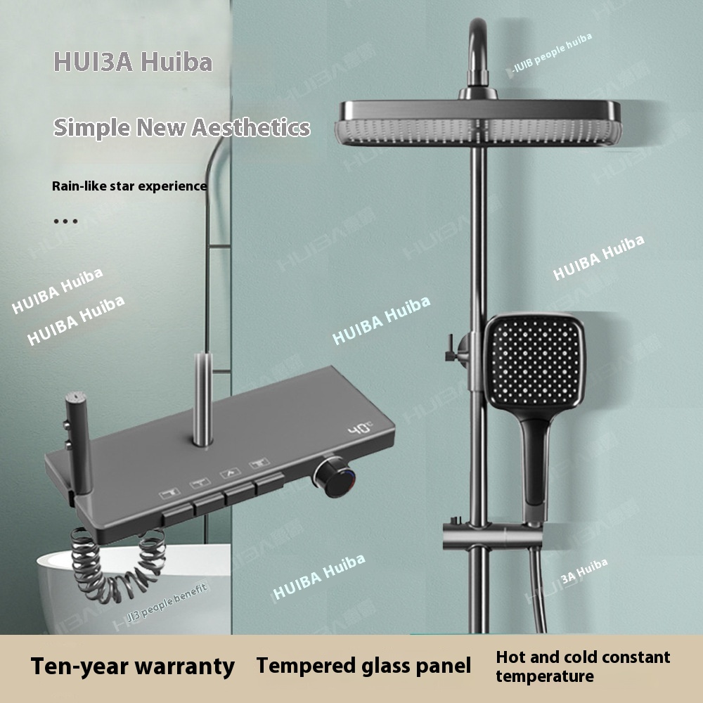 Wall-mounted Shower Set Constant Temperature Digital Display All-copper Shower Shower Home Concealed Gun Gray White Shower