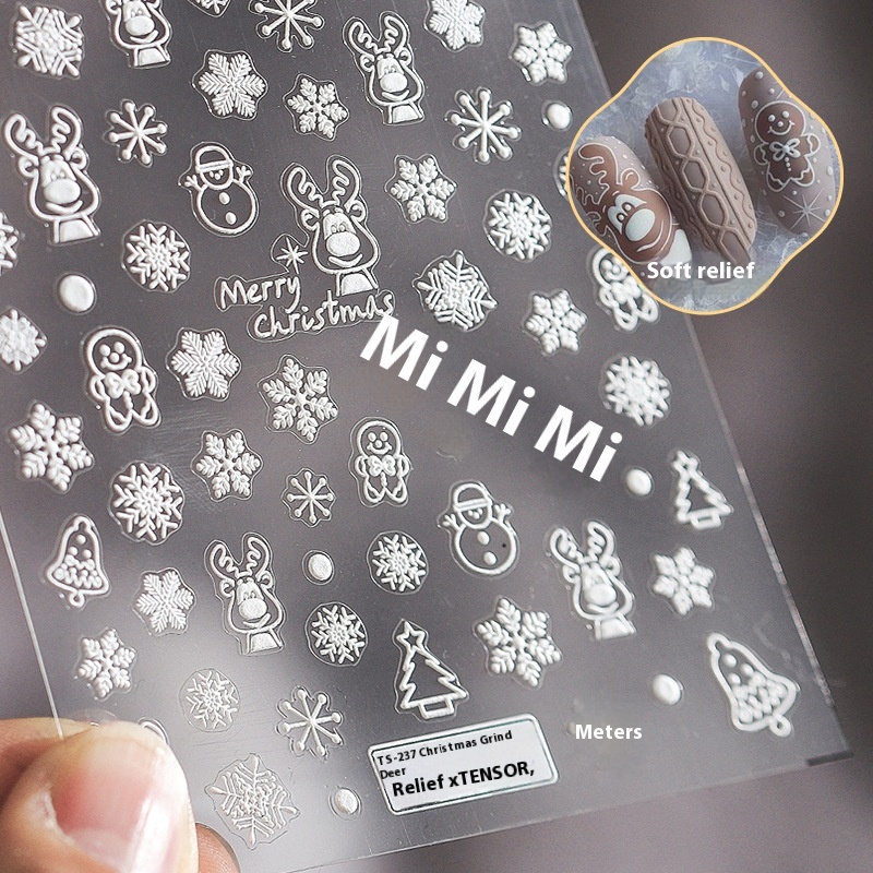 Magico Ferrite Japanese5 DRelief Nail Stickers Pro Frosted Thin And Transparent Three-dimensional Nail Art Christmas Little Elk TS237
