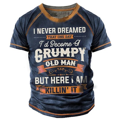 European And American Men's T-shirt Summer Thin Non-hooded Letter Youth Slim Collarless Sports Short-sleeved T-shirt