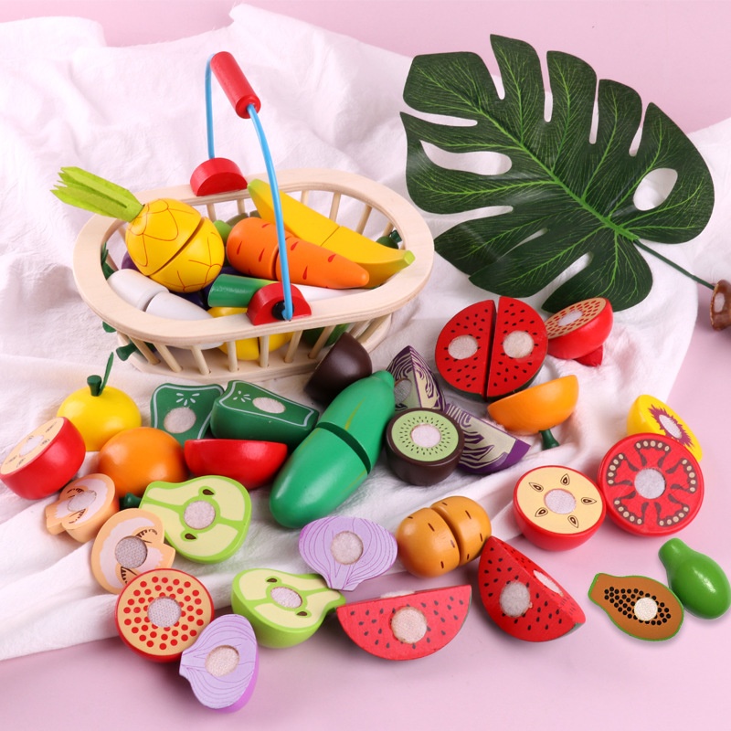 Wooden Children's Early Education Simulation Play House Fruit And Vegetable Magic Stick Cut Cut Fun Creative Kitchen Toys