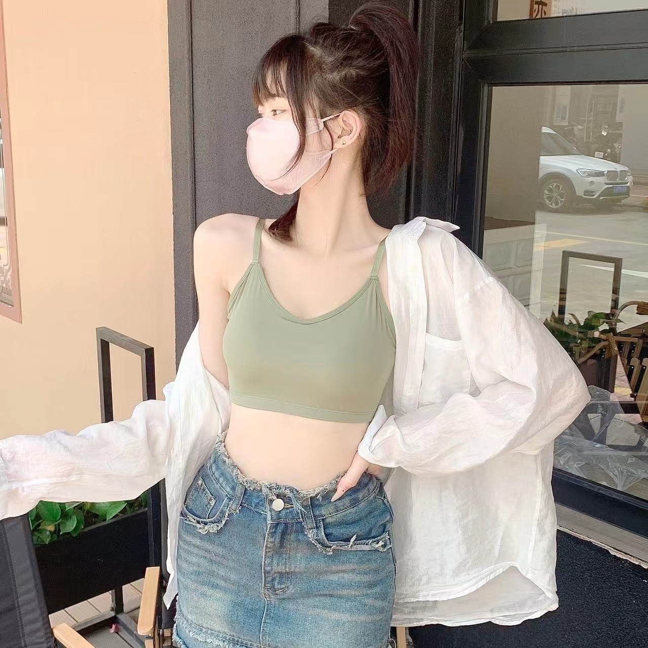 Ice Ribbon Bra Pad Sports Bra Slim Fit U-shaped Beautiful Back Vest Outer Wear Inner Wear Bottoming Sling Tube Top For Women