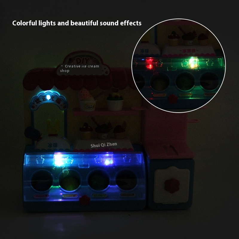 Children's Simulation Kitchen Tableware Ice Cream Candy Light Music Ice Cream Supermarket Store Color Clay Play House Toys - 4