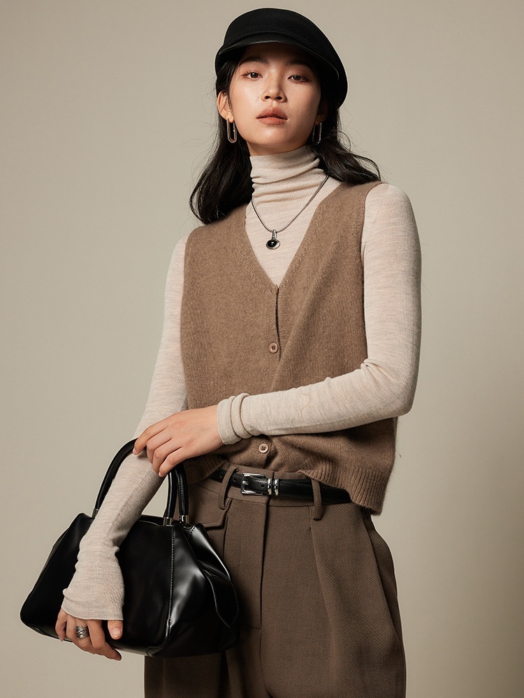 Raccoon Fleece Knitted Vest Vest Jacket V-Neck Single-Breasted Sleeveless Wool Cardigan