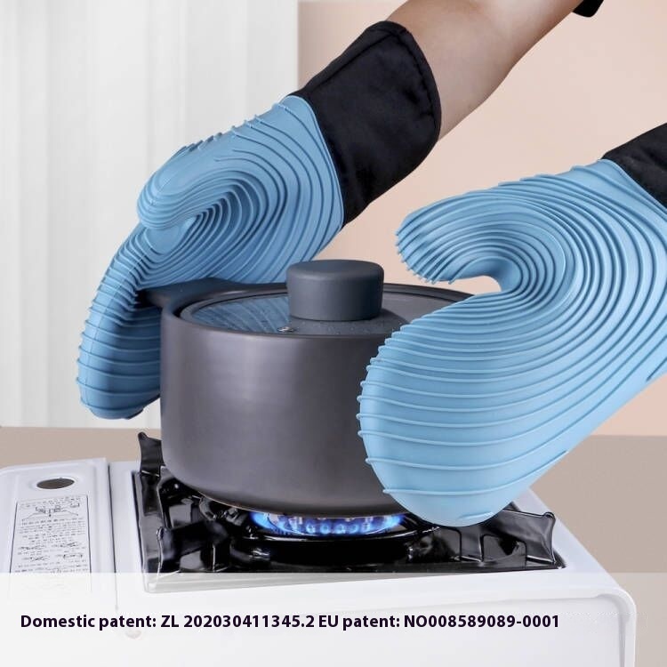 Kitchen Silicone Oven Gloves Heatulation Non-slip Plus Cottonulation Long Gloves Microwave Oven Gloves Baking Gloves