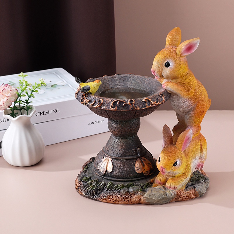 Solar Light Resin Rabbit Statue Outdoor Courtyard Decoration Garden Lawn Led Light Crafts Ornaments