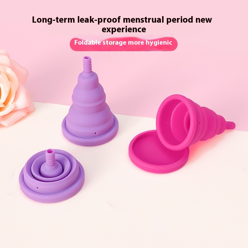 Telescopic Foldable Menstrual Cup With Cover Portable Women's Sports Anti-leakage Silicone Menstrual Cup Menstrual Cup