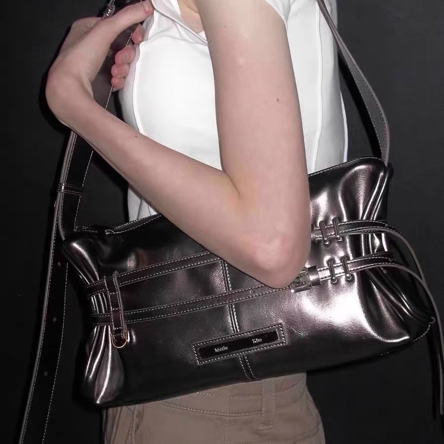 South Korea Niche Women's Bag Matin Kim Pleated Double Skinky Shoulder Underarm Bag Commuter Portable Tote Bag