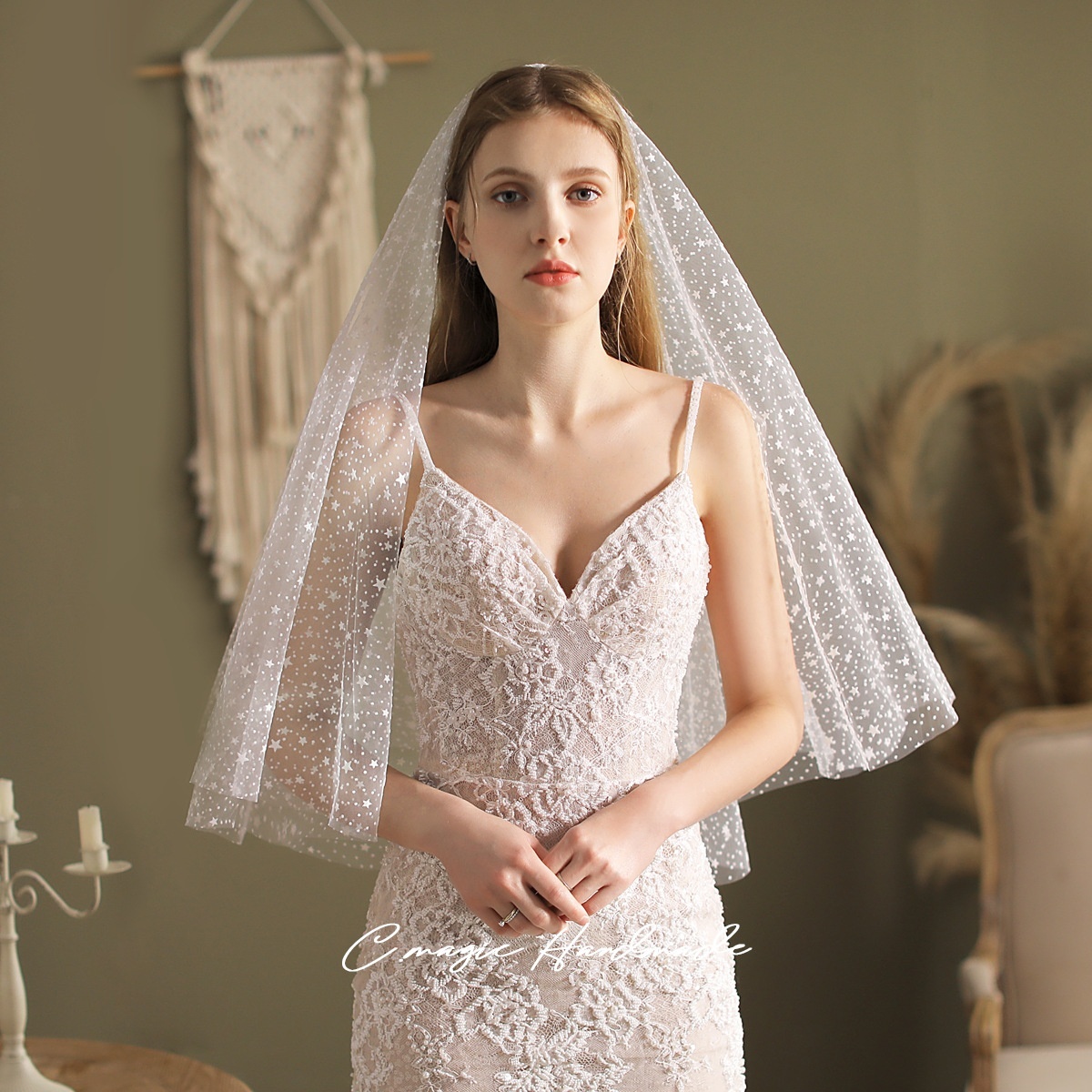 V810 Forest Series Super Fairy Starry Bride Wedding Travel Photography Studio Photo Double Layer Medium And Long Veil