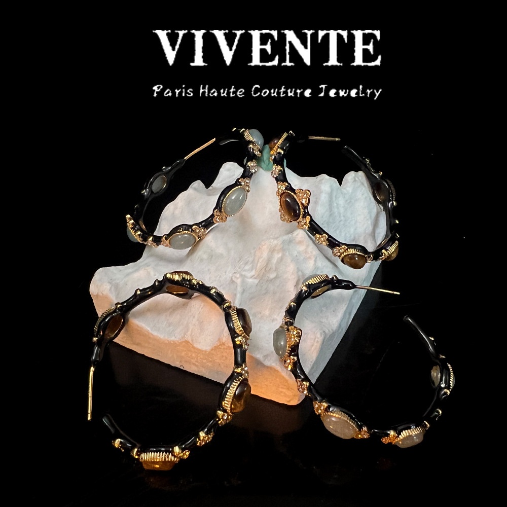 Minimalist High-end Ear Ring Explosive Natural Stone Turquoise Chalcedony Enamel Color Exquisite Light Luxury Earrings Batch