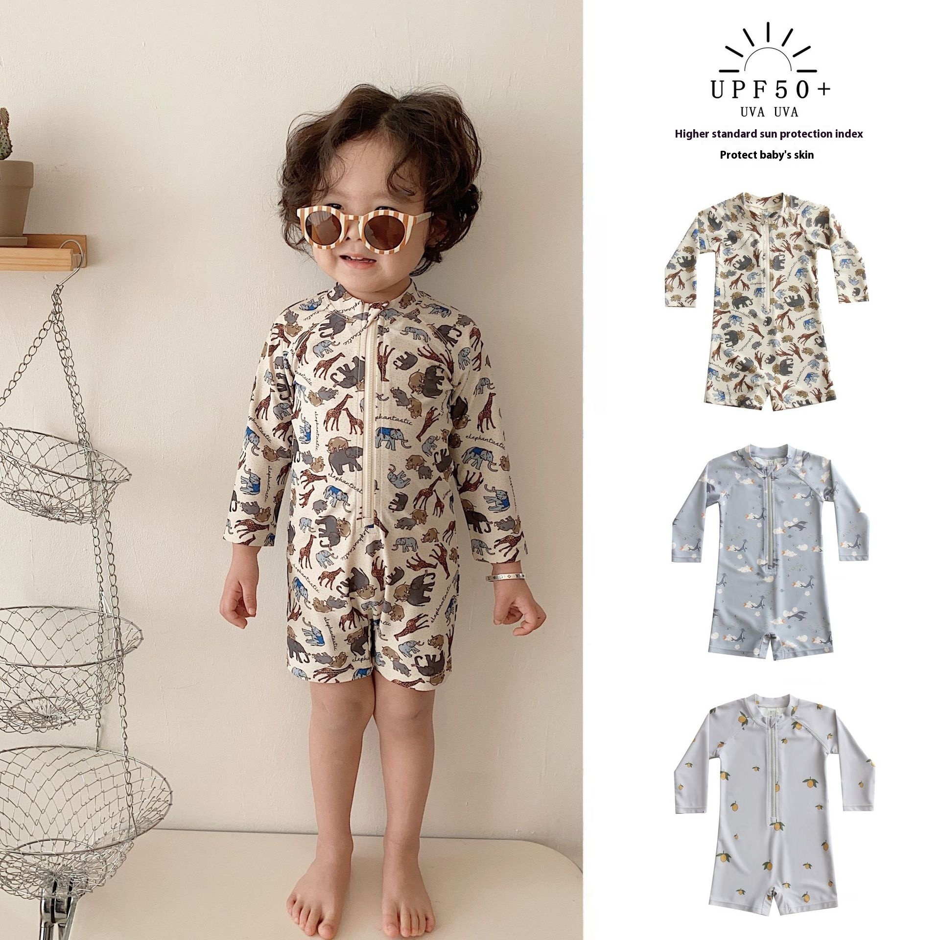 Danish Boy's Long-sleeved One-piece Swimsuit Baby Quick-drying Sunscreen Swimsuit Style Children's Swimsuit