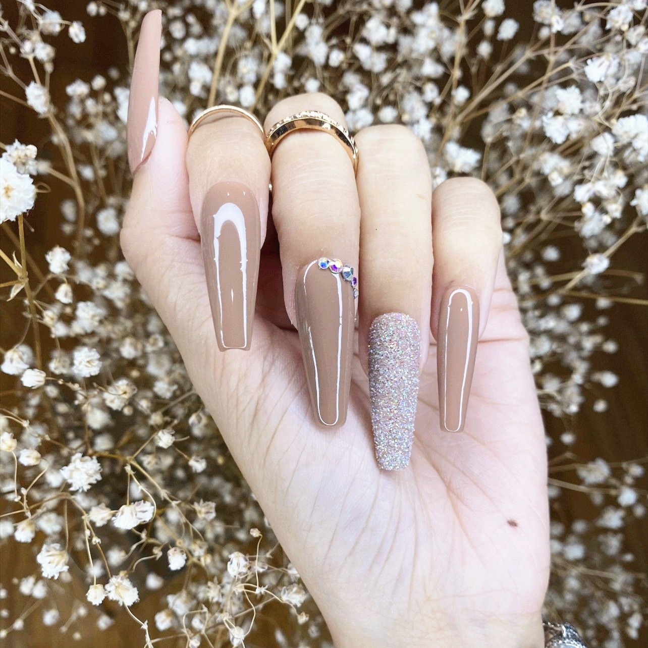 Long Ballet Brown Coffee Pink Diamond Press-on Nail Art False Nails Finished Product Patch Nail Piece Press On Nails