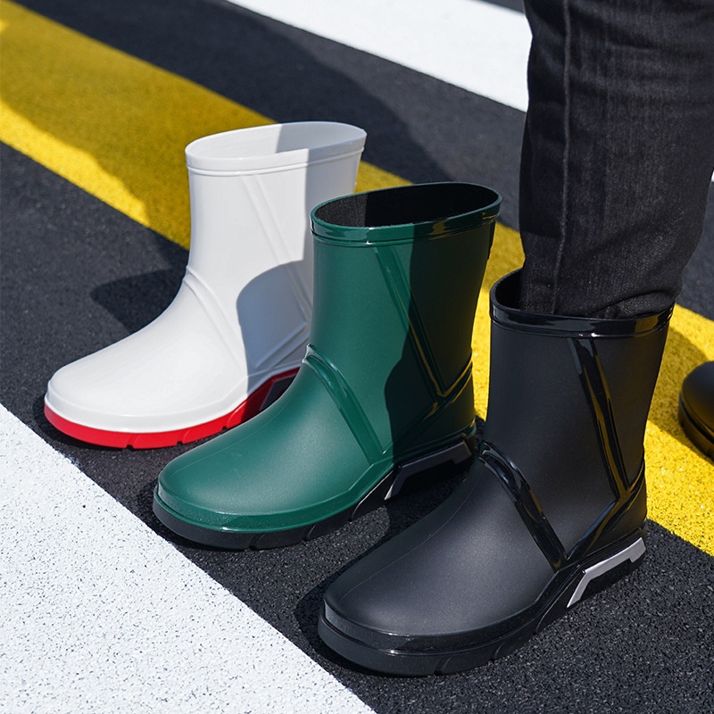 Fashion Men's Rain Boots Mid-tube Non-slip Kitchen Car Wash Fishing Takeaway Waterproof Shoes