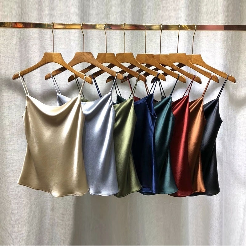Multicolor Glossy Acetate Camisole Top For Women With Satin Drape,Feminine,Loose And Elegant Outer Wear