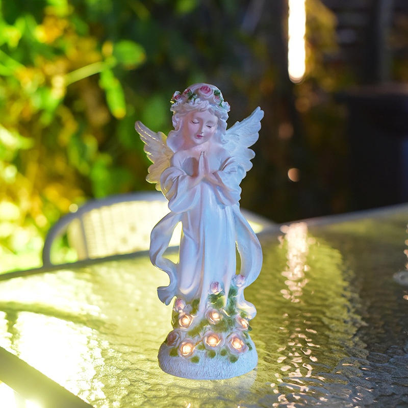 Flower Fairy Resin Ornaments Outdoor Garden Angel Solar Light Crafts Creative Garden Statue Decoration